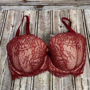 VICTORIA'S SECRET Dream Angels Lined Demi 32DDD Burgundy Lace Underwire Bra EUC